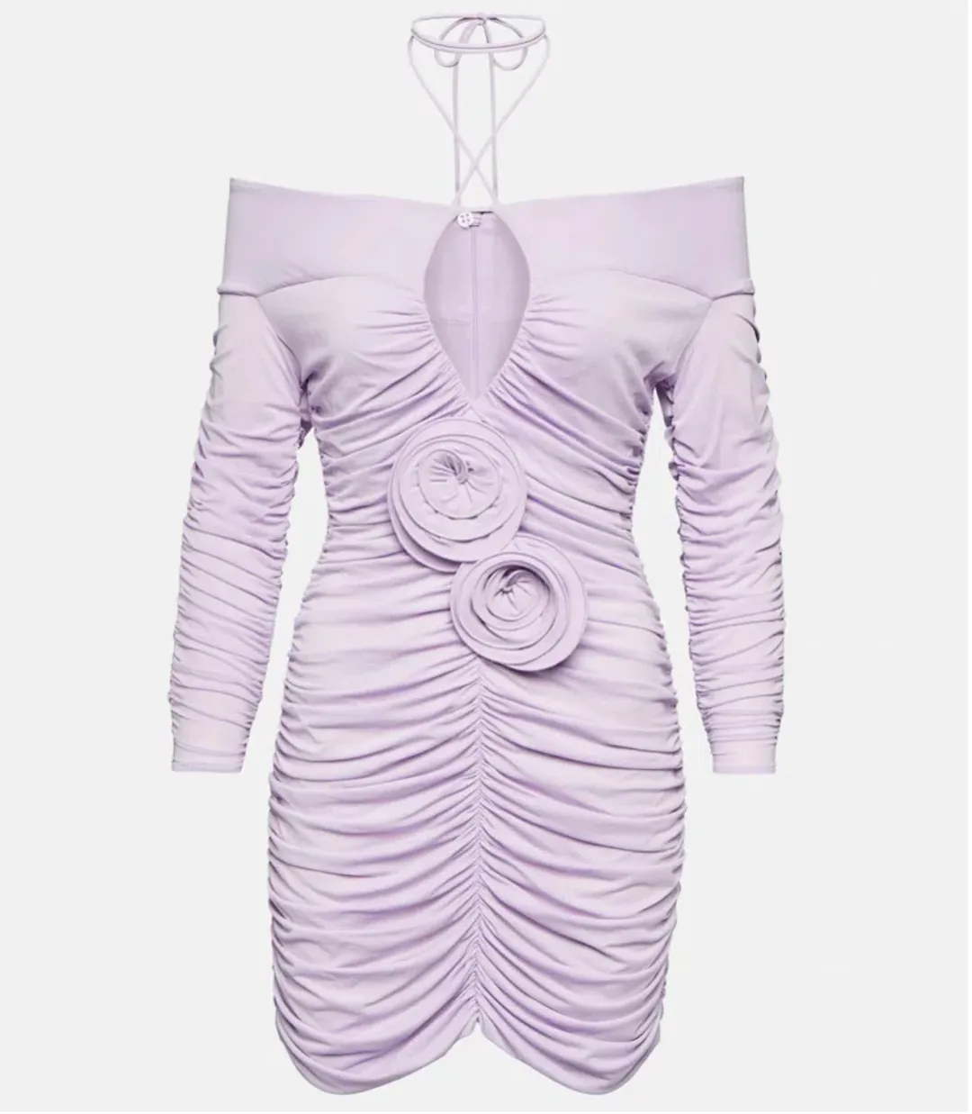 Magda Butrym Floral Appliqué Ruched Mini Dress Purple Size 8 for rent on The Volte - main image