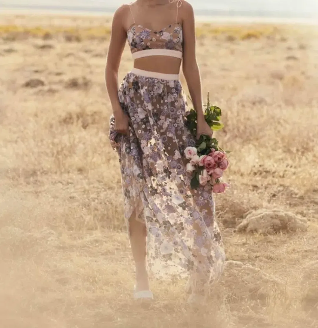For Love And Lemons Posy Embroidery Crop Top and Maxi Skirt Set Floral Size M / AU 8-10 for rent on The Volte - main image