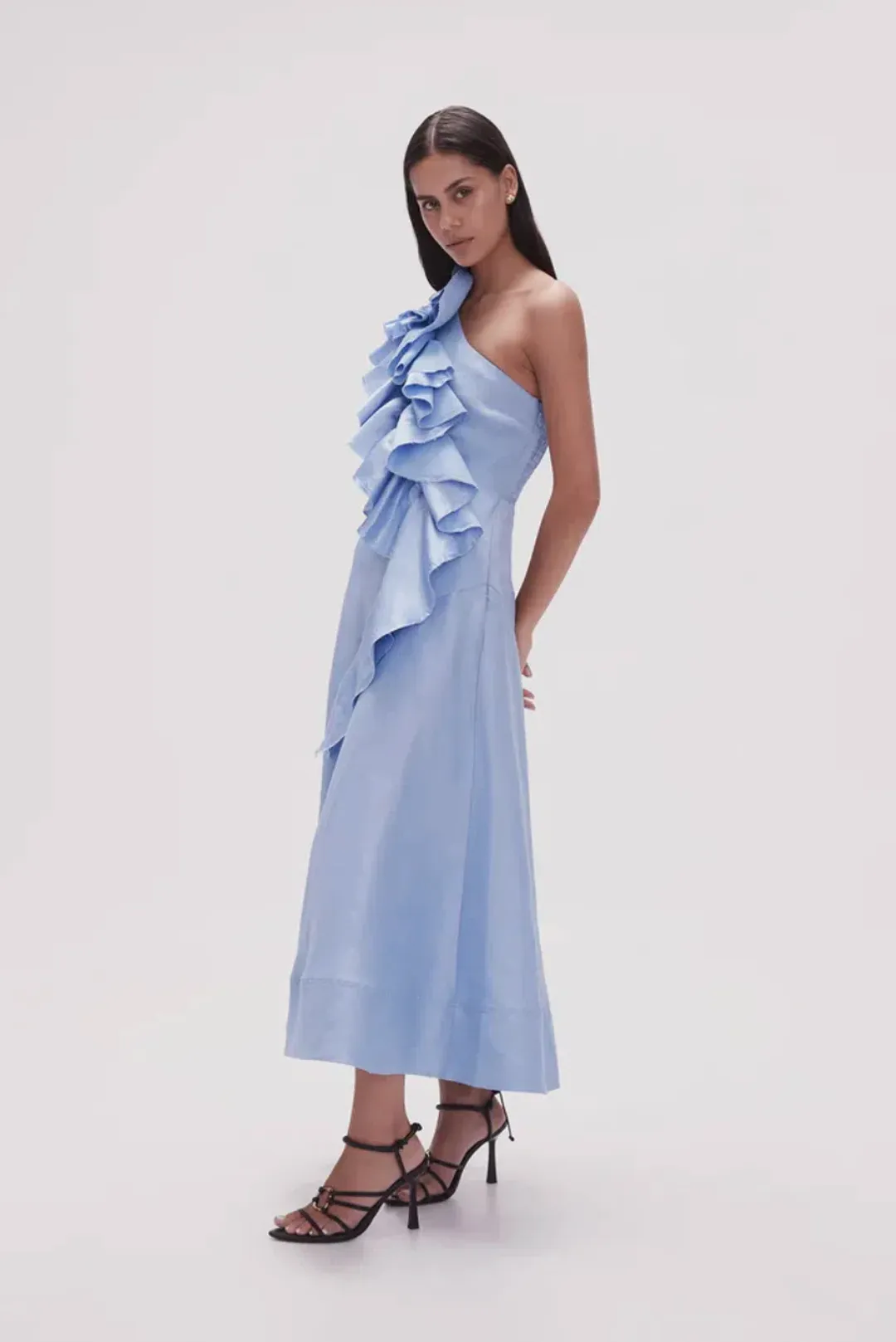 Aje Adelia Ruffle Midi Dress Light Sky Blue Size 12 for rent on The Volte - main image