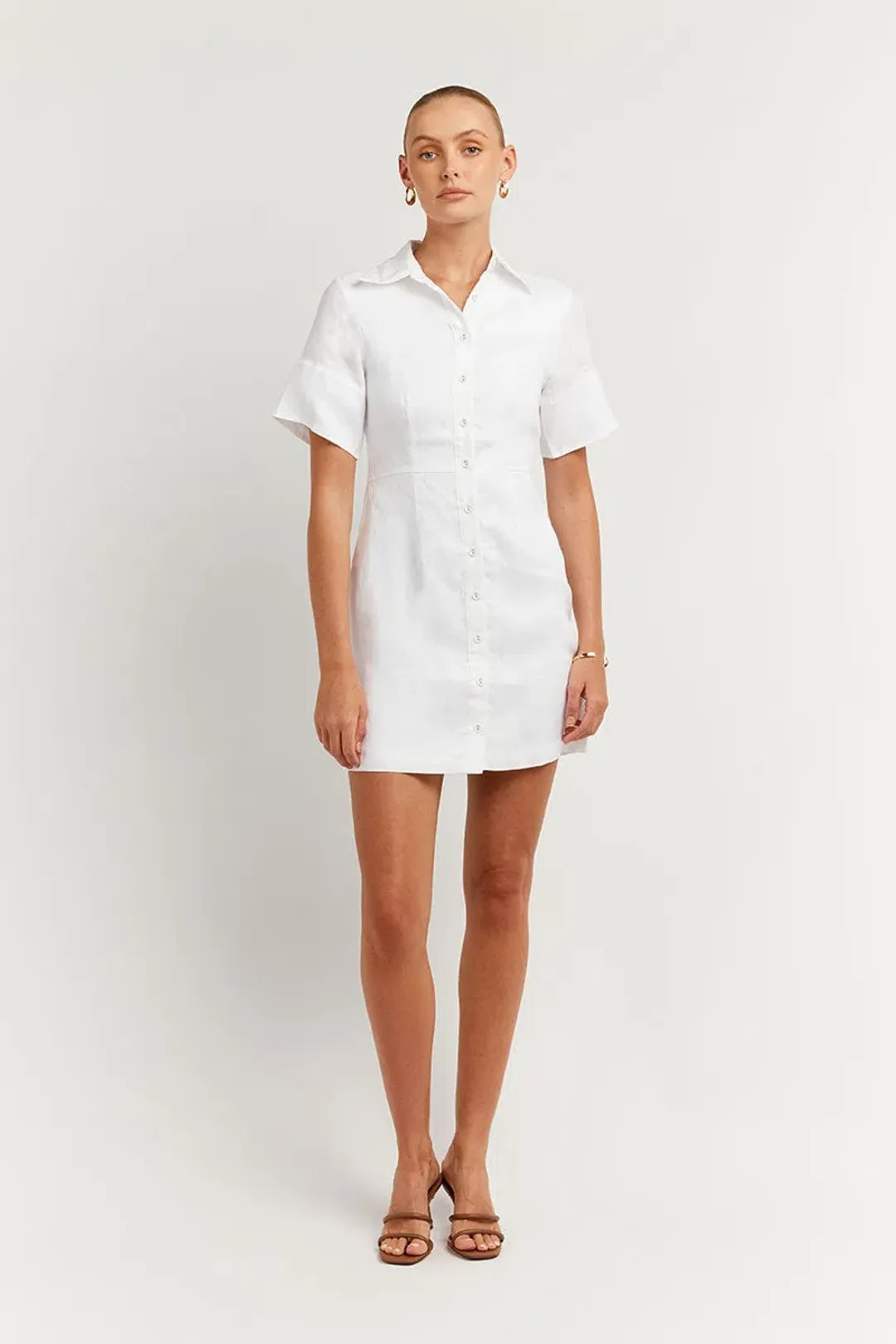 Dissh Leopold Linen Shirt Mini Dress White Size 6 for rent on The Volte - main image