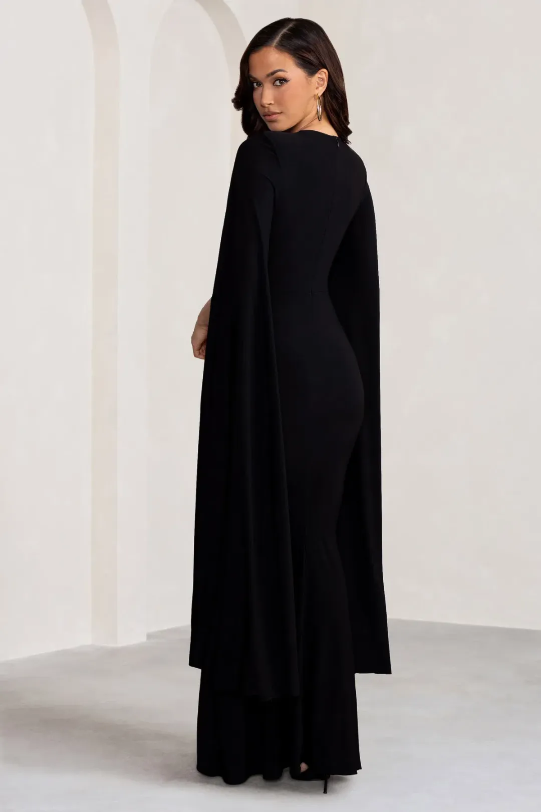 Club L London Kimmy High Neck Maxi Dress with Cape Sleeves Black Size 16 for rent on The Volte - main image