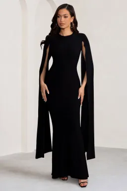 Club L London Kimmy High Neck Maxi Dress with Cape Sleeves Black Size 16 for rent on The Volte - image 2