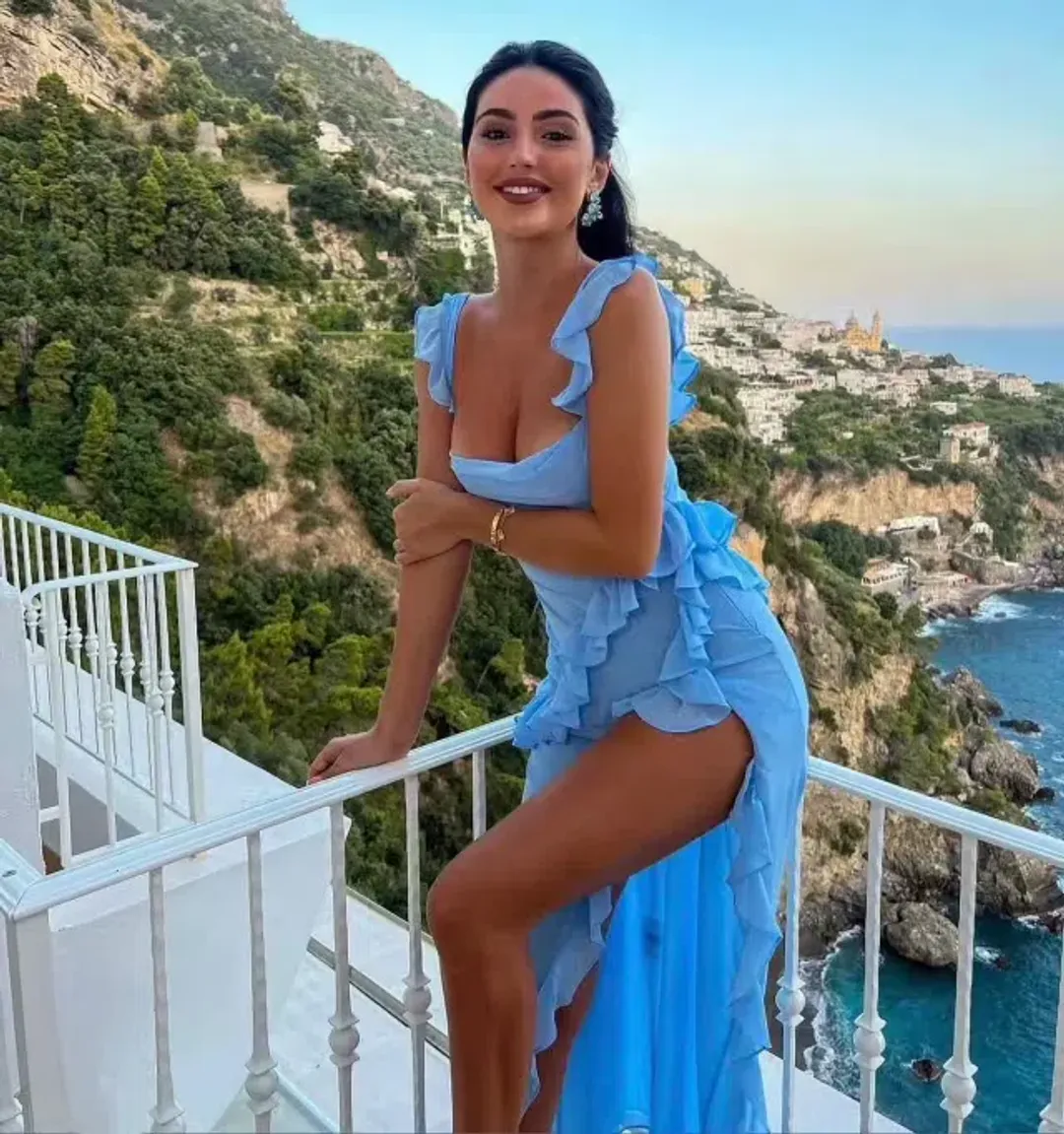 House Of CB Ariela Ruffle Maxi Dress in Soft Blue Size M / AU 10-12 for rent on The Volte - main image