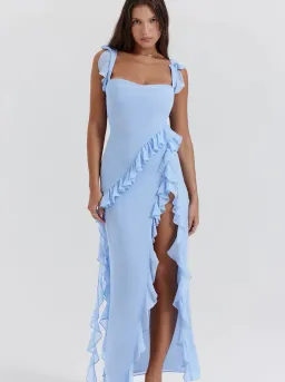 House Of CB Ariela Ruffle Maxi Dress in Soft Blue Size M / AU 10-12 for rent on The Volte - image 3