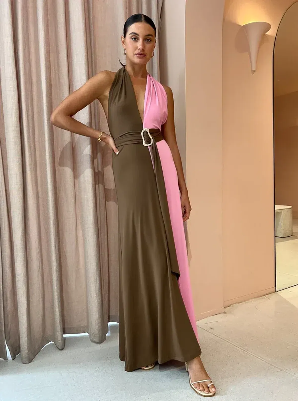 Hansen And Gretel Tempest Halter Wrap Dress In Carob/Pink Size 10 - Image 9