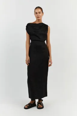 Dissh Cass Black Linen Asym Midi Dress Size 12 for rent on The Volte - image 2