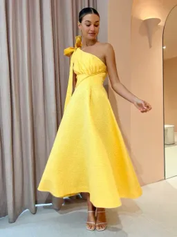Rachel Gilbert Emiliano Midi Dress Lemondrop Size 1 / AU 8 for rent on The Volte - image 1