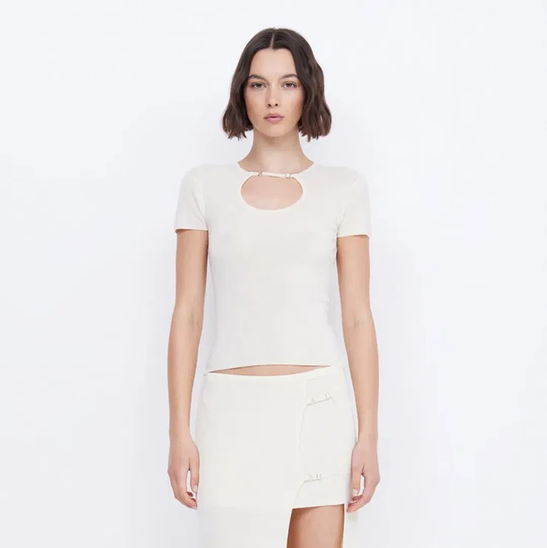 Bec & Bridge Caspian Knit Top Milk Cream Size 8 for rent on The Volte - main image