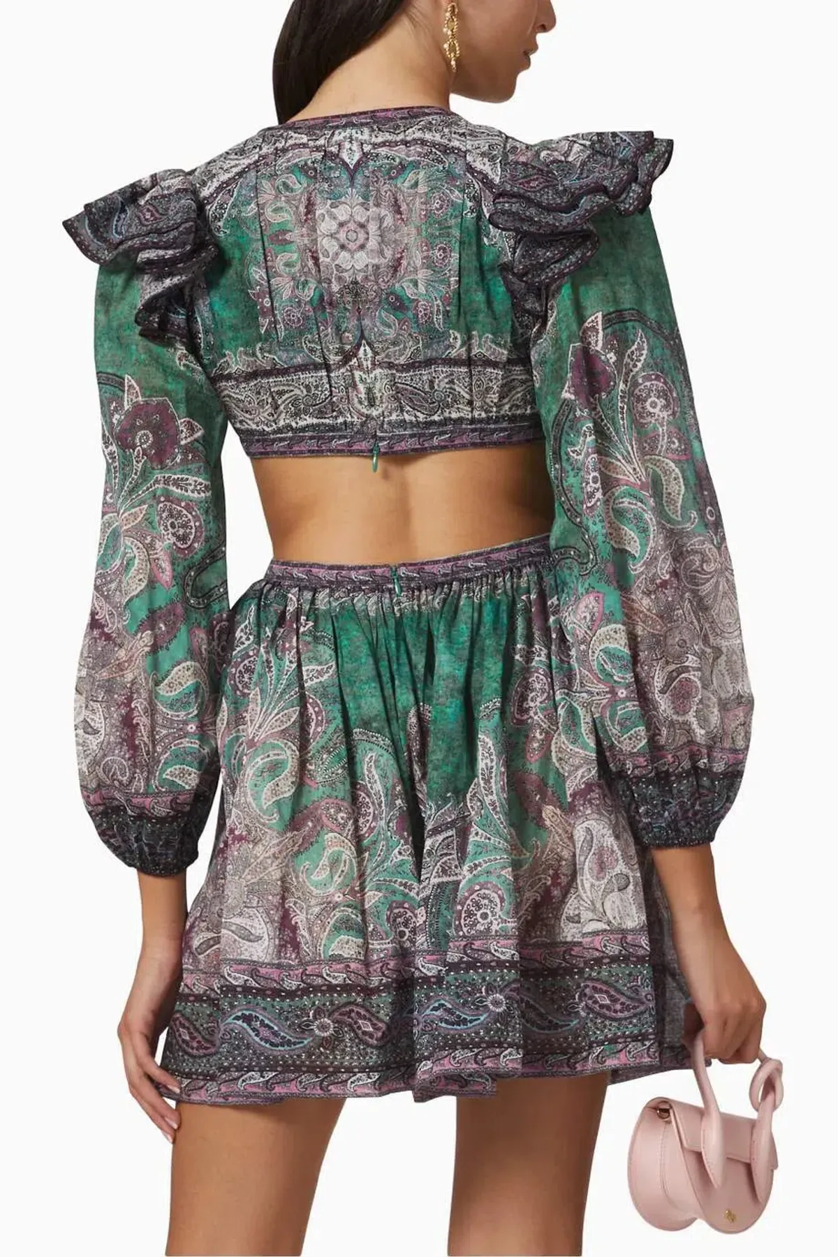 Zimmermann Anneke Ruffle Mini Dress Teal Paisley Size 3 / AU 14 - Image 3