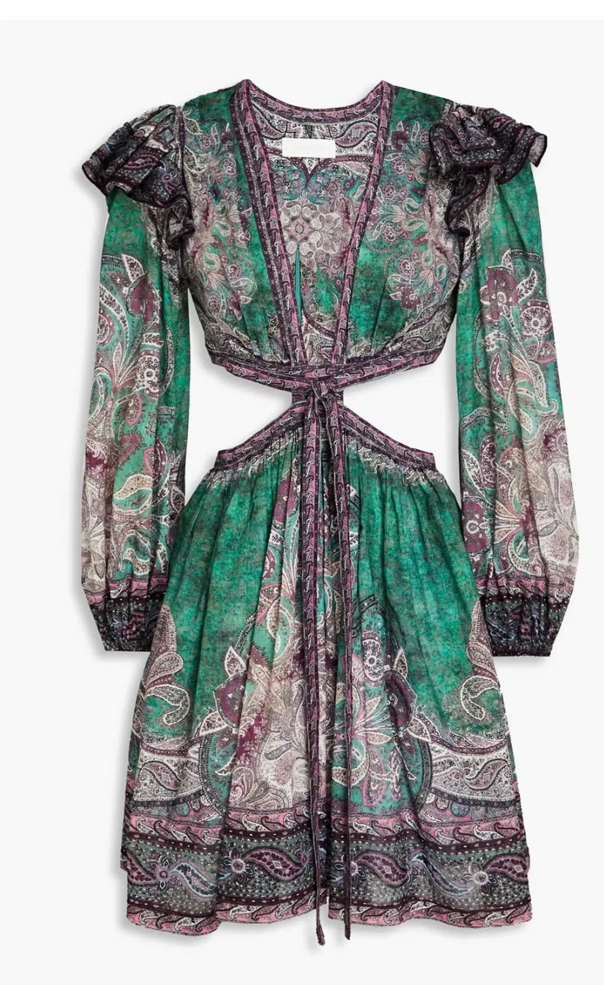 Zimmermann Anneke Ruffle Mini Dress Teal Paisley Size 3 / AU 14 - Image 5