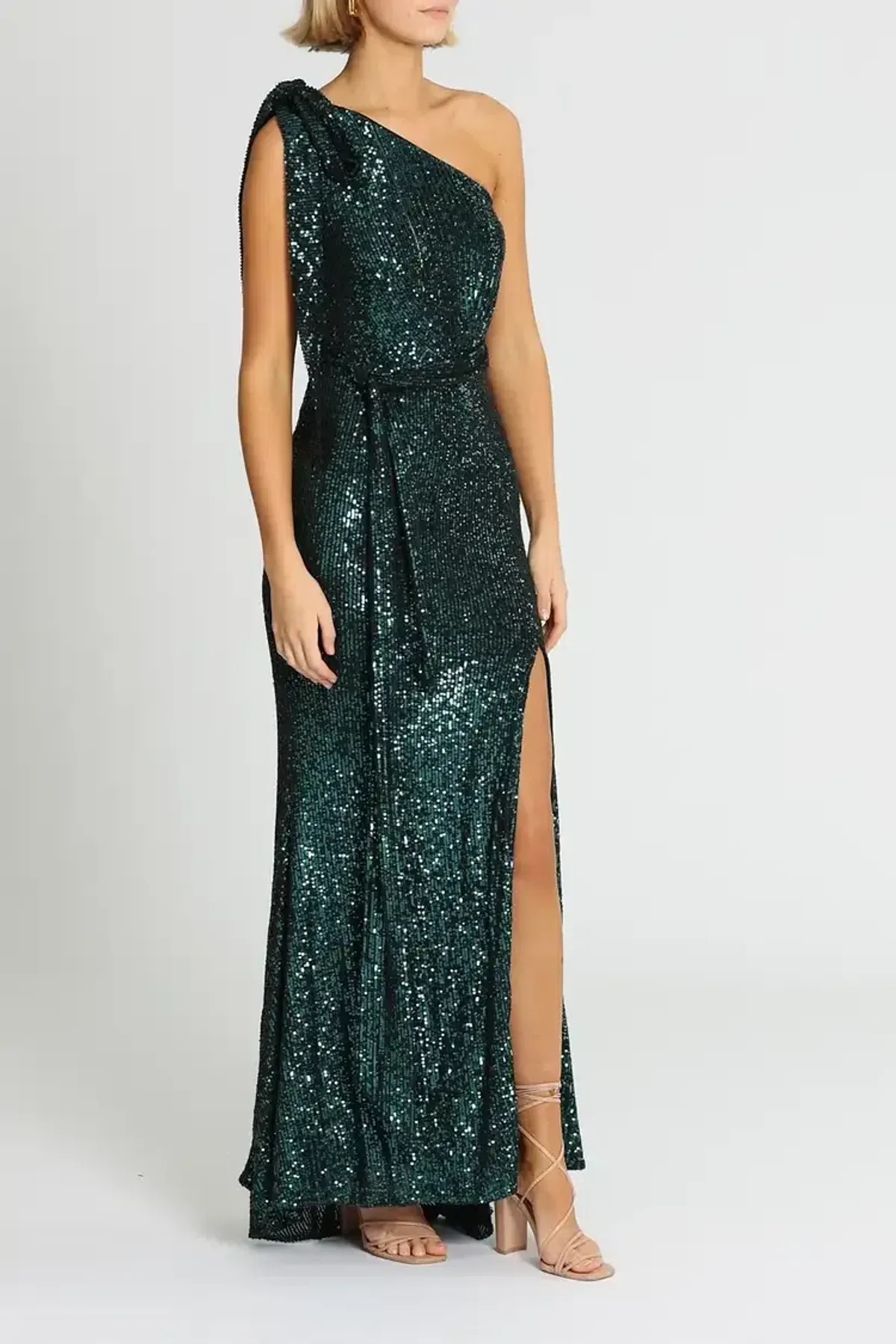 Love Honor Scala Sequin Gown in Emerald Size 12 - Image 2