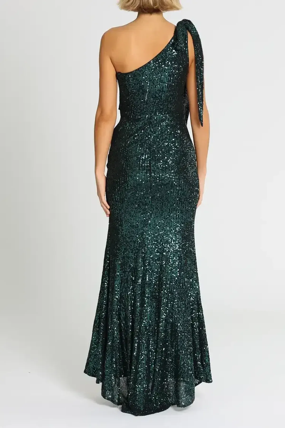 Love Honor Scala Sequin Gown in Emerald Size 12 - Image 3