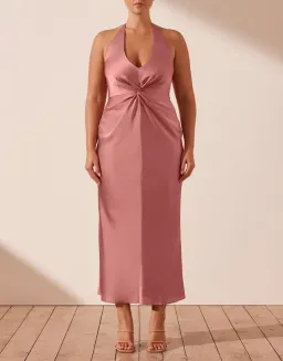 Shona Joy Luxe Twist Front Halter Midi Dress Pink Size 16 for rent on The Volte - image 3