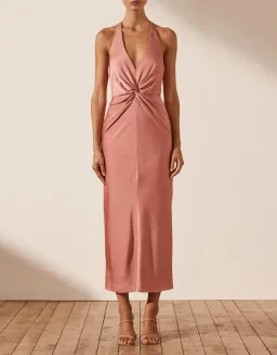 Shona Joy Luxe Twist Front Halter Midi Dress Pink Size 16 for rent on The Volte - image 1