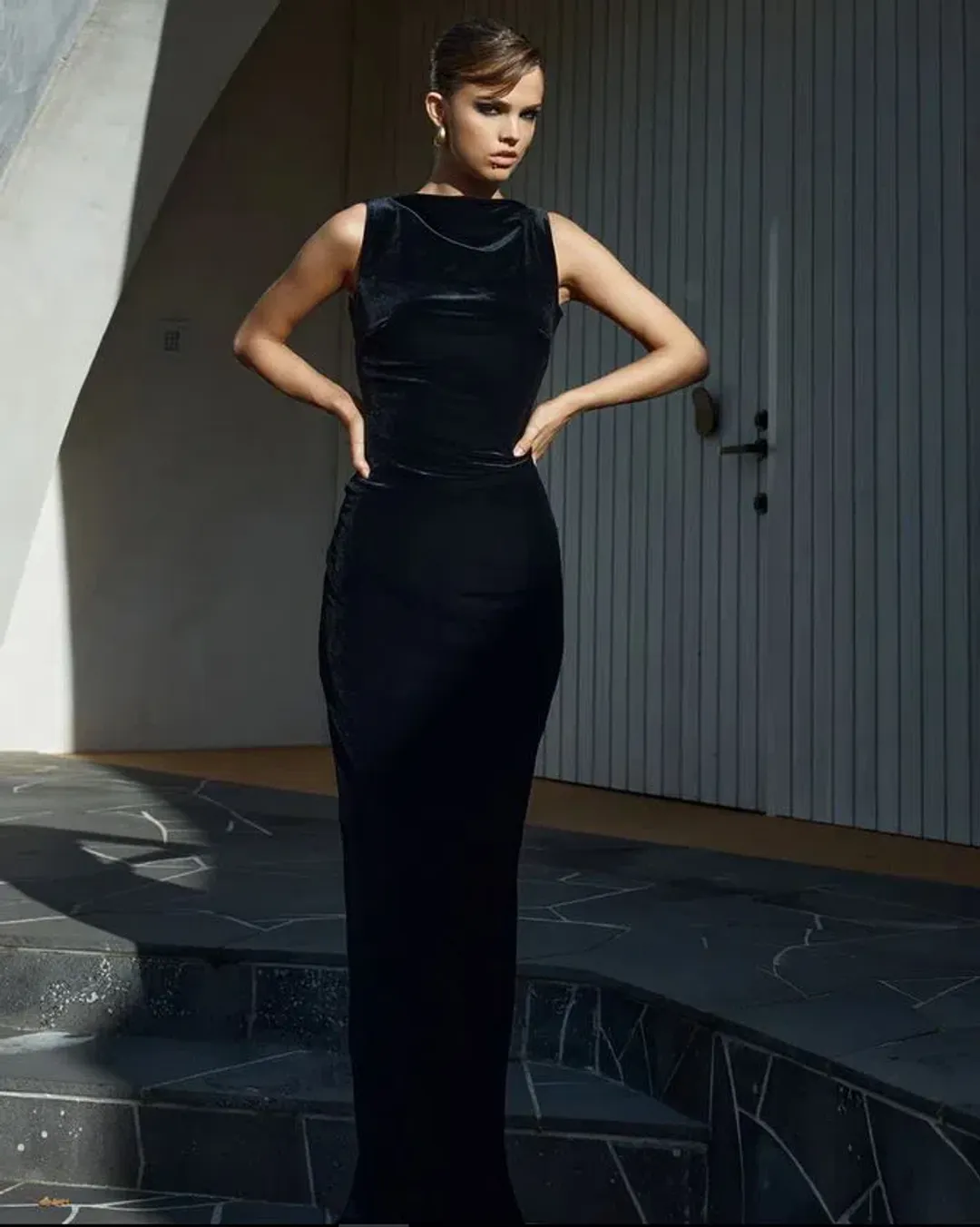 Verona Gown in Black Velvet size 10 for rent on The Volte - main image