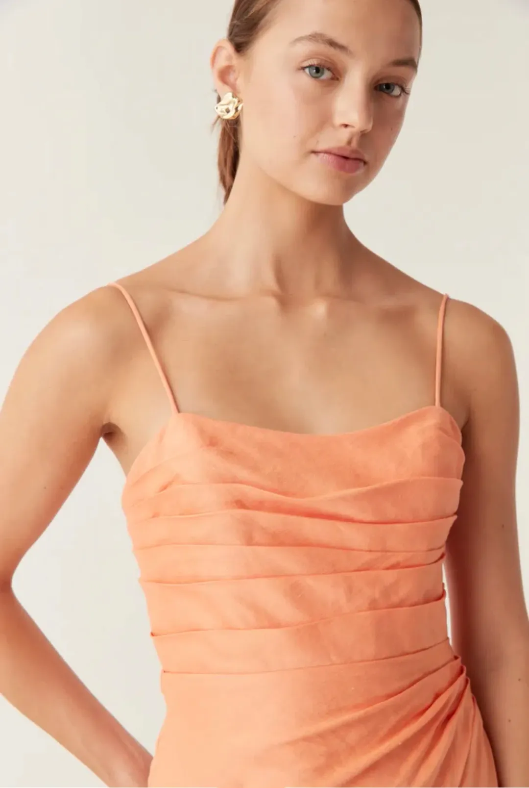 Aje Clarice Draped Maxi Dress Sunset Orange Size 8 for rent on The Volte - main image
