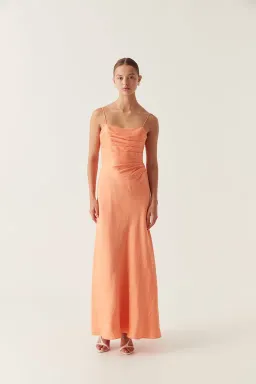 Aje Clarice Draped Maxi Dress Sunset Orange Size 8 for rent on The Volte - image 1