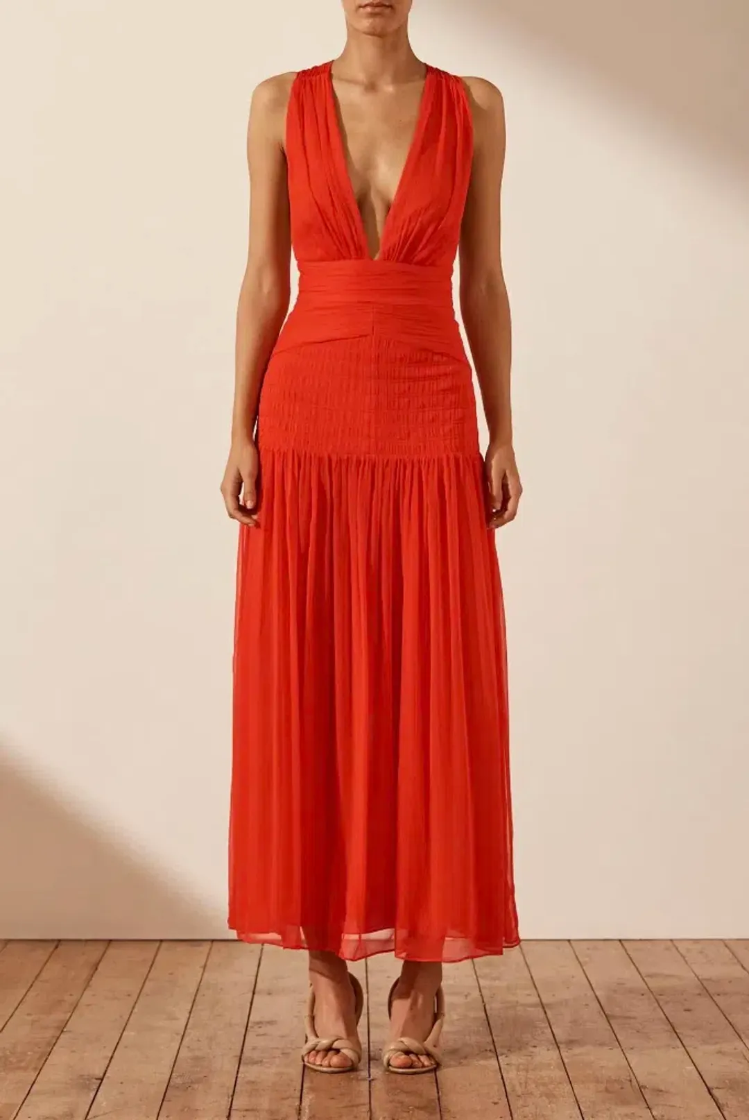 Shona Joy Leilani Plunged Tie Back Midi Dress Red Size 10 for rent on The Volte - main image