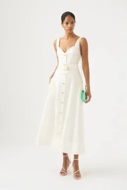Aje Clay Belted Midi Dress Ivory Size 8 for rent on The Volte - image 1