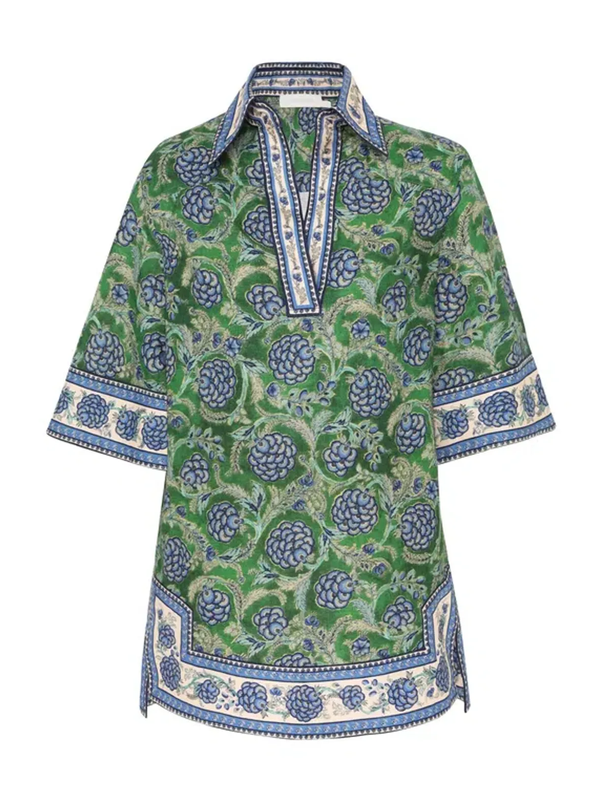 Zimmermann The Junie Tunic Dress in Green/Blue Floral Size 0/Au 8 - Image 4