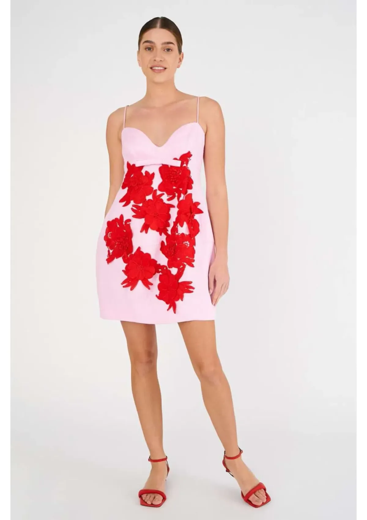Oroton Contrast 3D Flower Mini Dress Pink Size 8 - Image 1