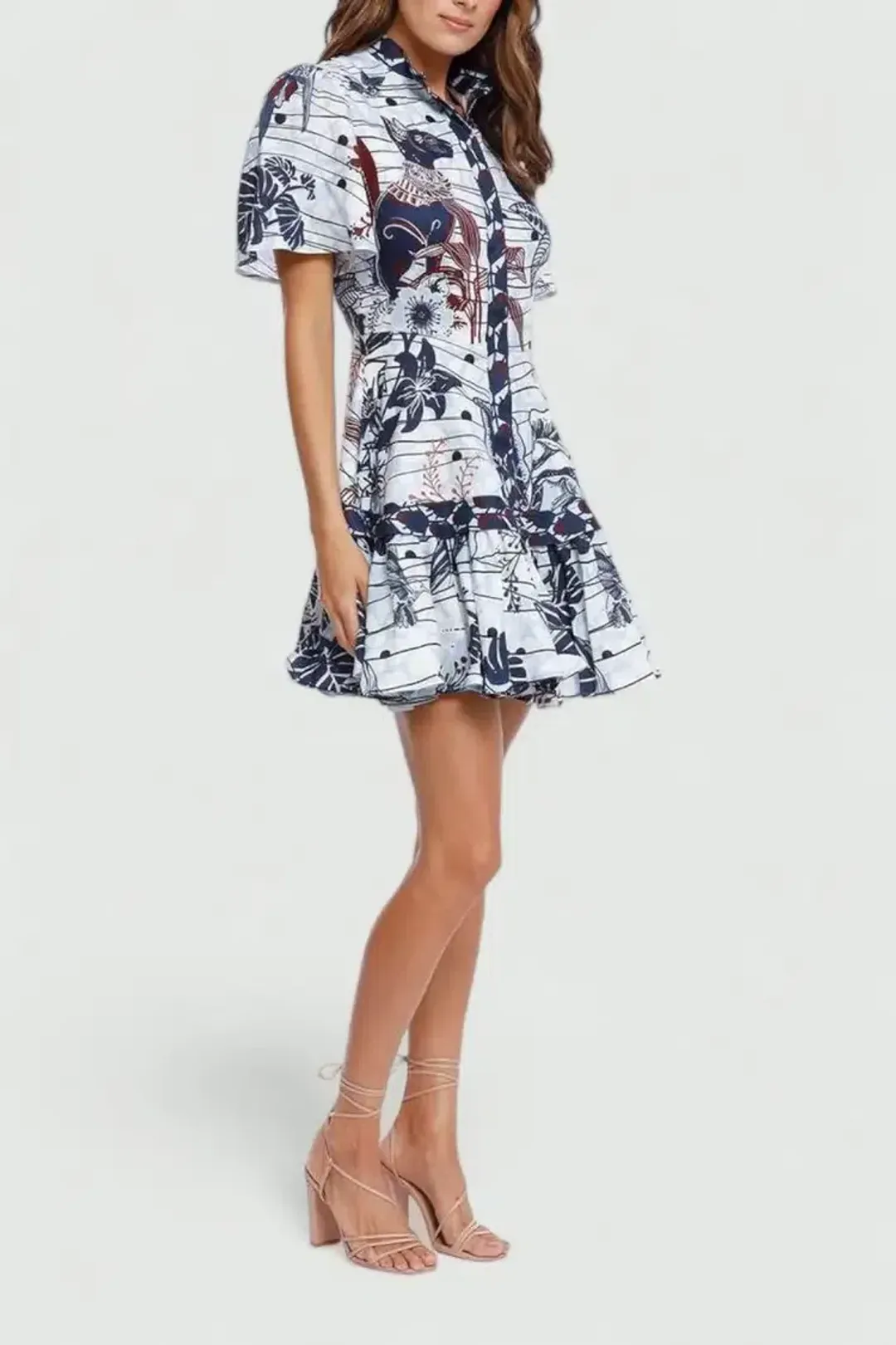 Leo Lin La Casa Linen Mini Dress Print Size 6 for rent on The Volte - main image