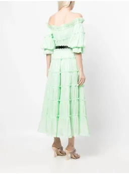 Leo Lin Rue Off Shoulder Tiered Dress Mint Green Size AU 12 for rent on The Volte - image 2