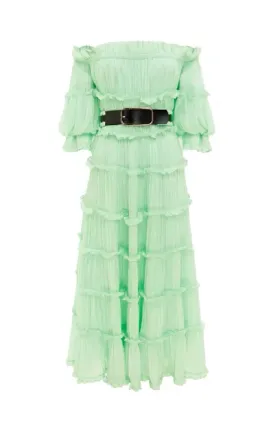 Leo Lin Rue Off Shoulder Tiered Dress Mint Green Size AU 12 for rent on The Volte - image 3
