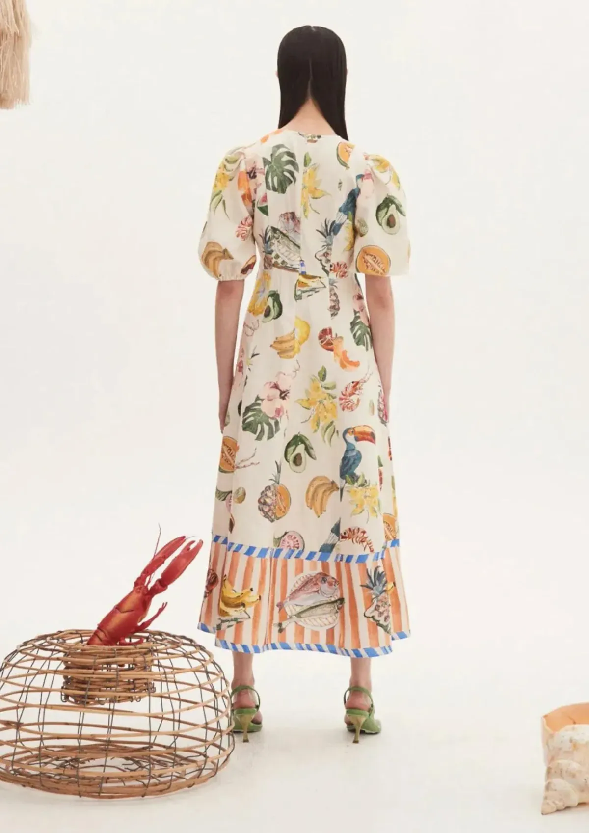 Alemais Theo Linen-blend Midi Dress Ivory Printed Size AU 10 - Image 2