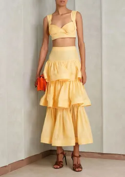 Zimmermann Coaster Bralette And Tiered Skirt In Set Butter Size 1 / AU 10 for rent on The Volte - image 2