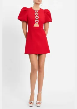 Rebecca Valence Chiara Puff Sleeve Mini Dress Red Size AU 8 for rent on The Volte - image 2