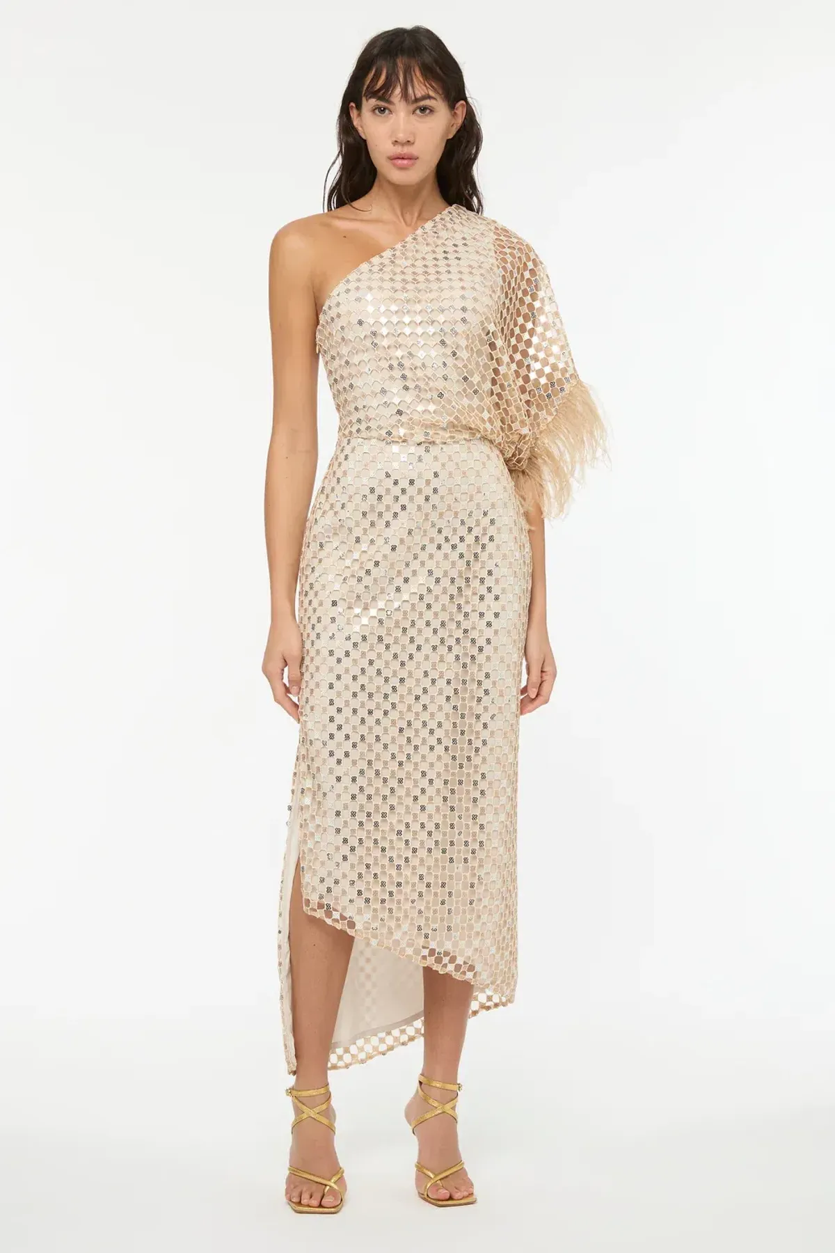 Manning Cartell Checkerboard Sequin Event Dress Glod Size AU 6 for rent on The Volte - main image