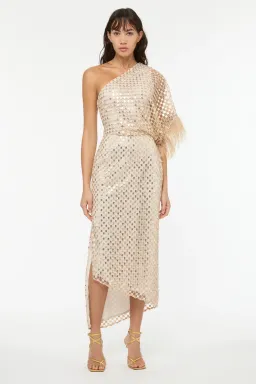 Manning Cartell Checkerboard Sequin Event Dress Glod Size AU 6 for rent on The Volte - image 1