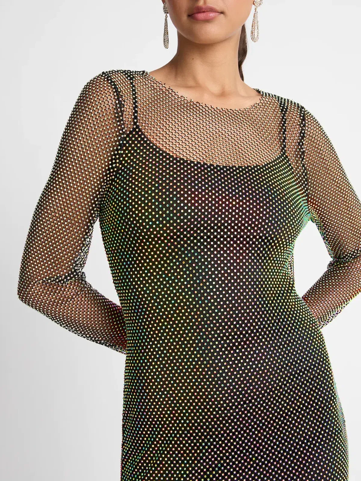 Sheike Crystal Mesh Midi Dress Black Size AU 16 - Image 4
