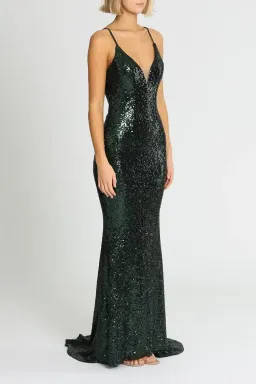 L'amour Sequin Plunge in Emerald Green Size AU 8 for rent on The Volte - image 2