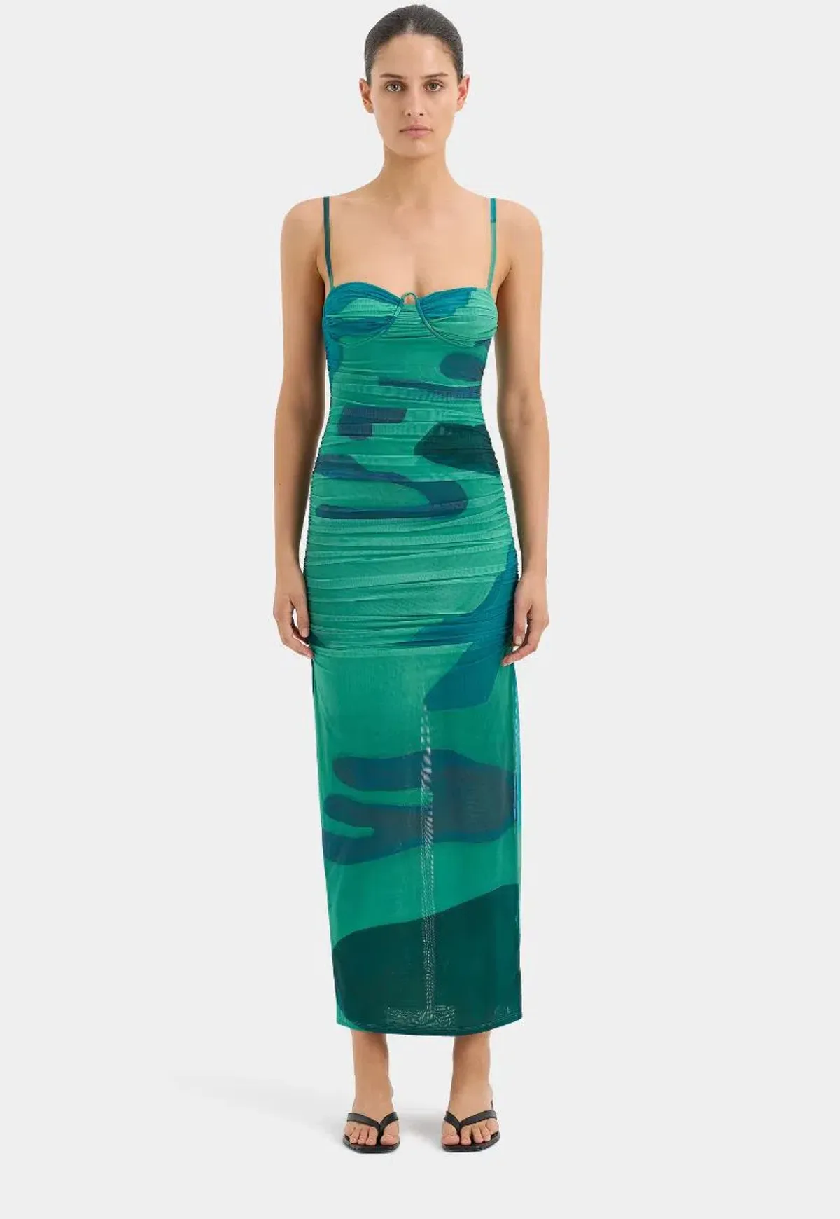 Sir The Lable Frankie Gathered Midi Dress in Emerald Reflection Size 2 / AU 10 - Image 1