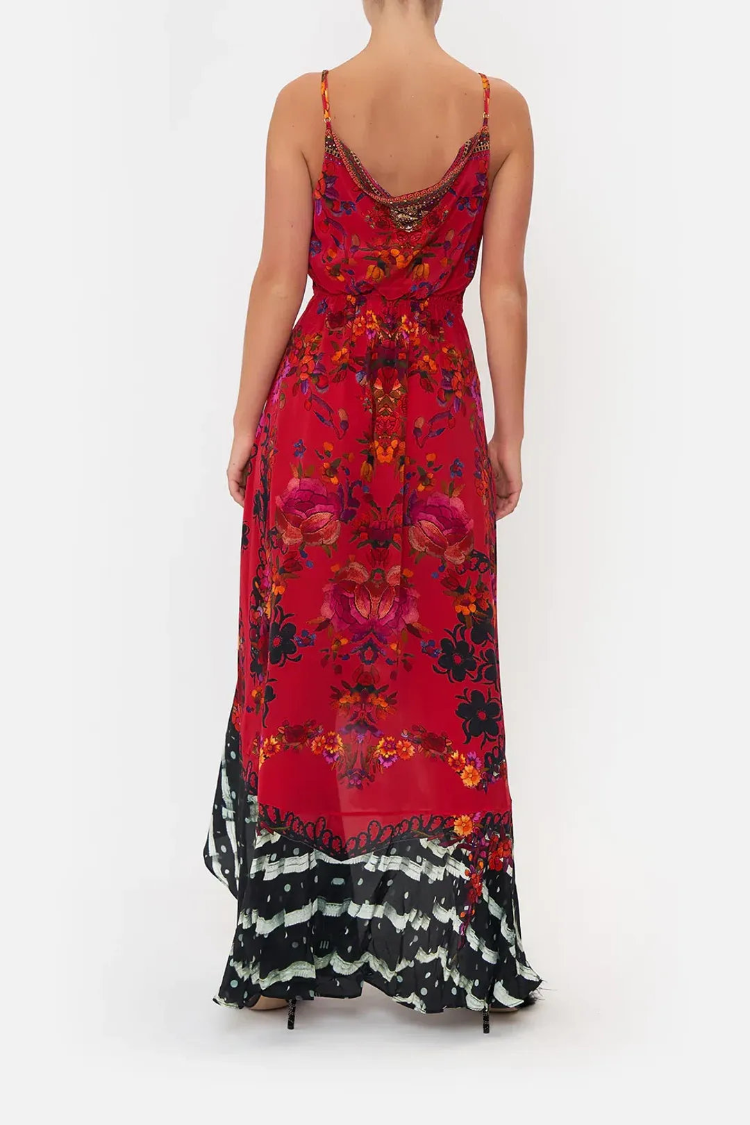 Camilla Draped Front Wrap Dress Red Multi Size 10 for rent on The Volte - main image