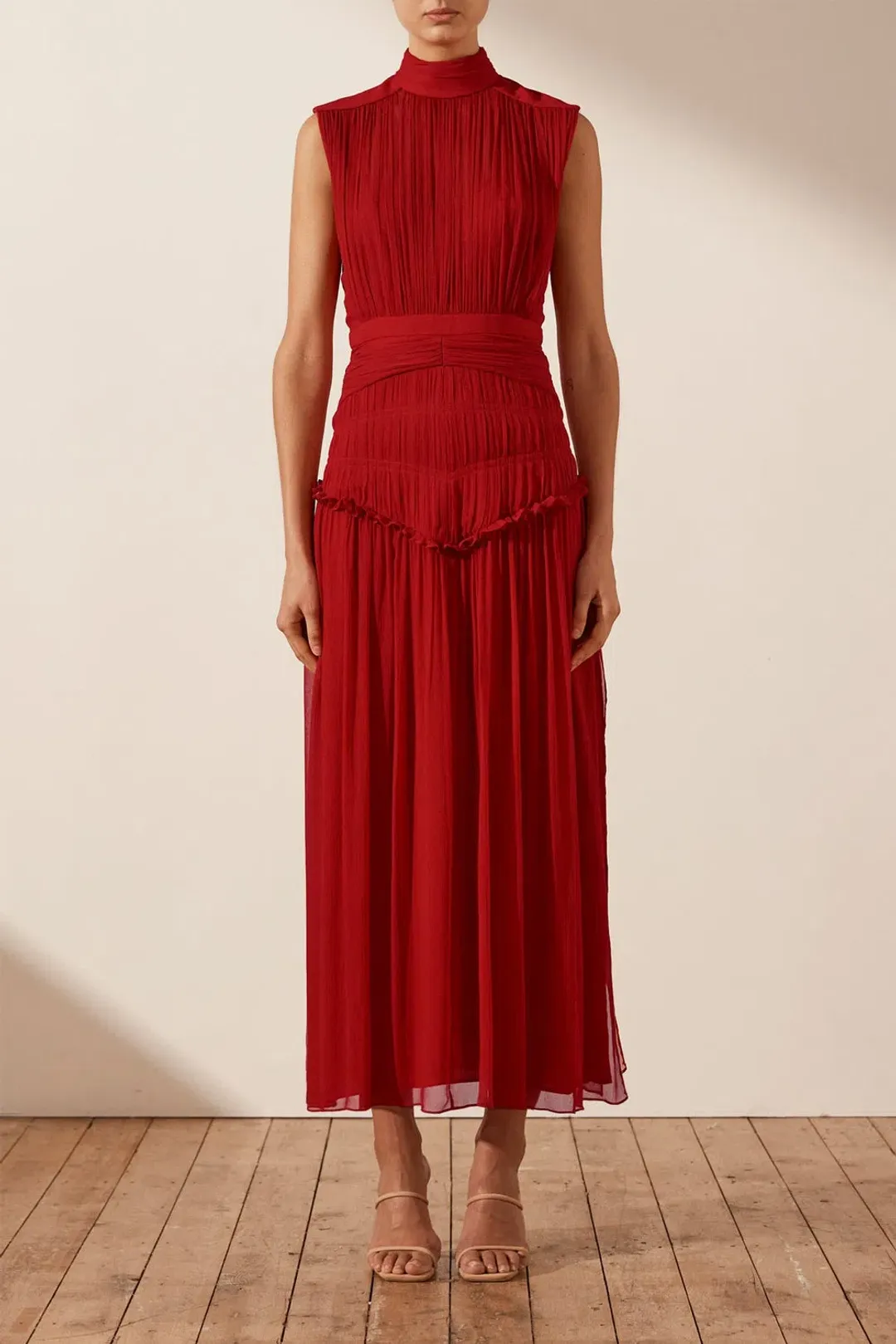 Shona Joy High Neck Dress in Scarlett Size 8 for rent on The Volte - main image