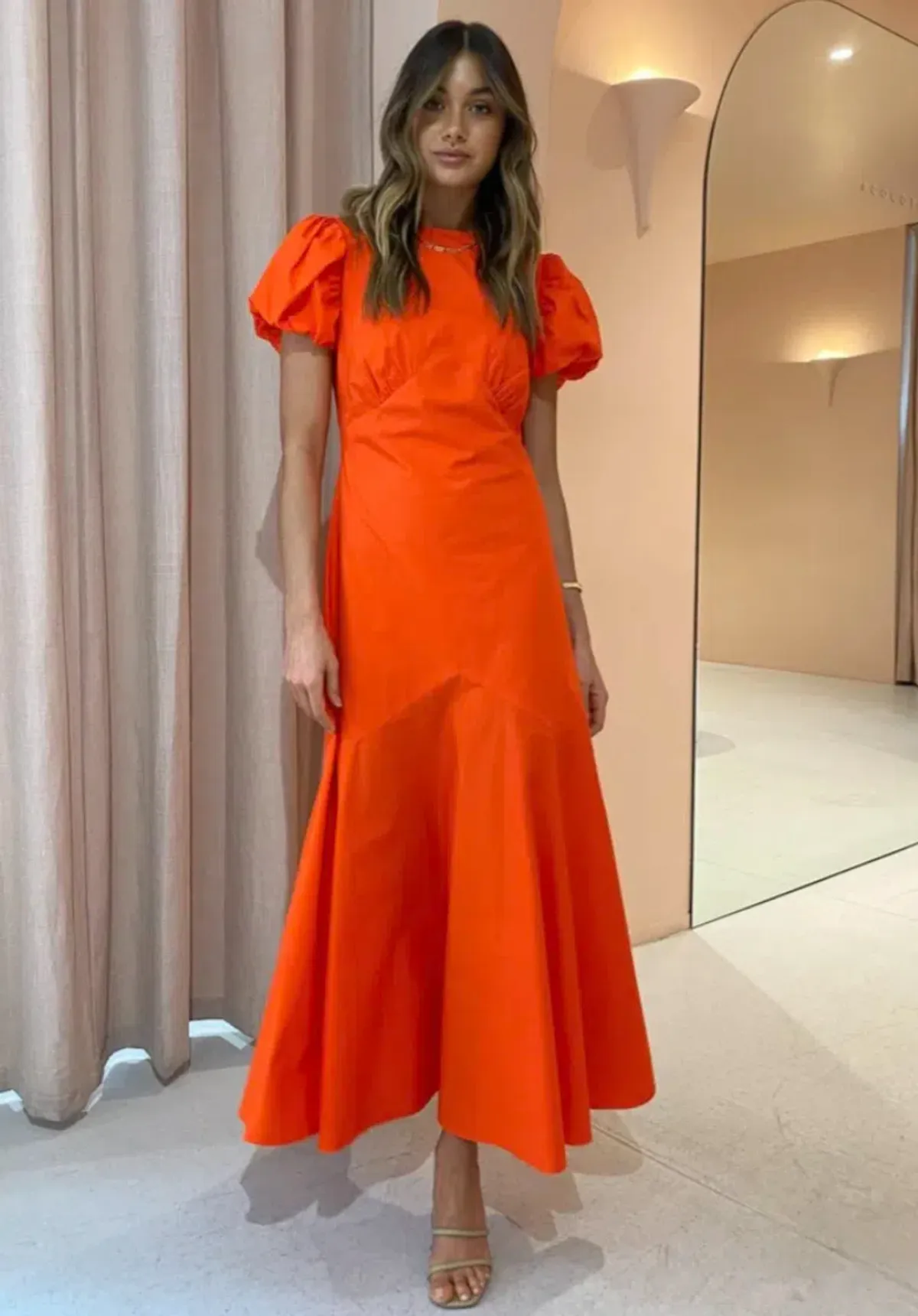 Sir the Label Anja Panelled Midi Dress Mandarin Red Size 10 - Image 3