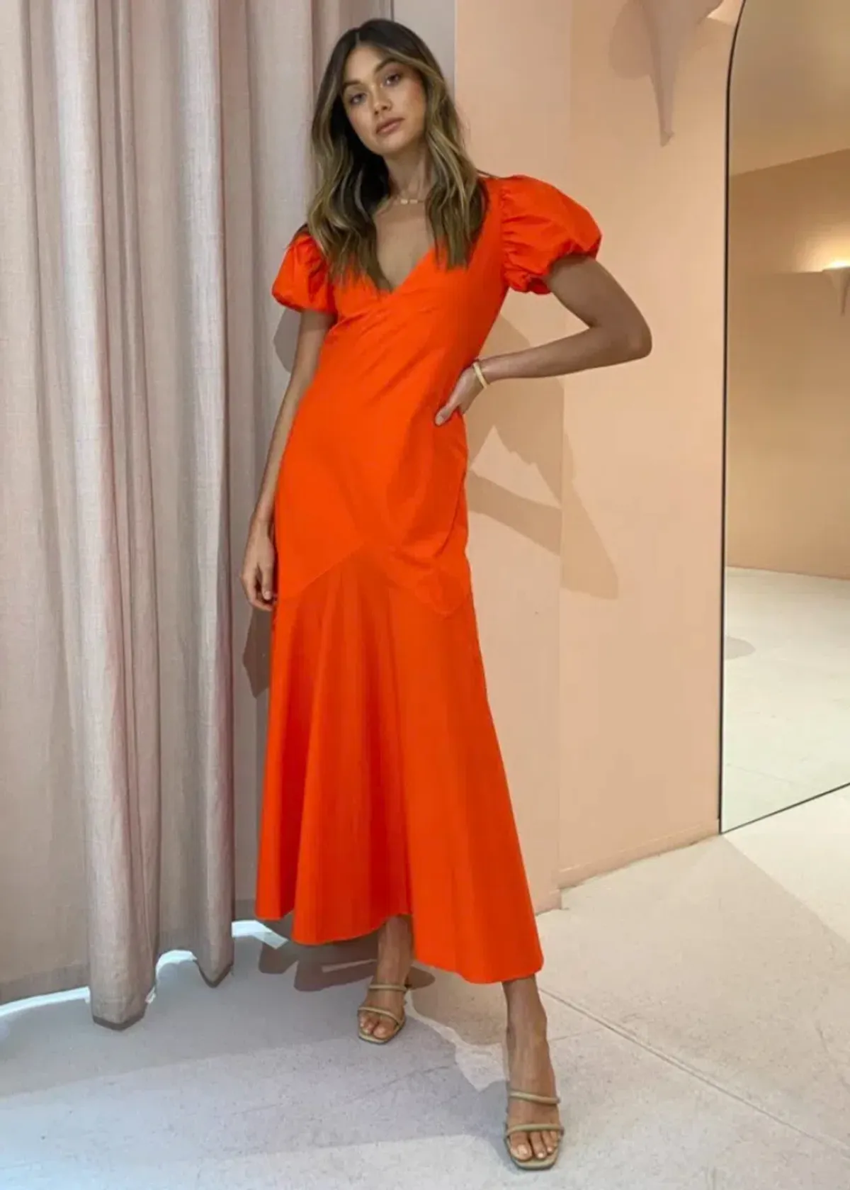 Sir the Label Anja Panelled Midi Dress Mandarin Red Size 10 - Image 1