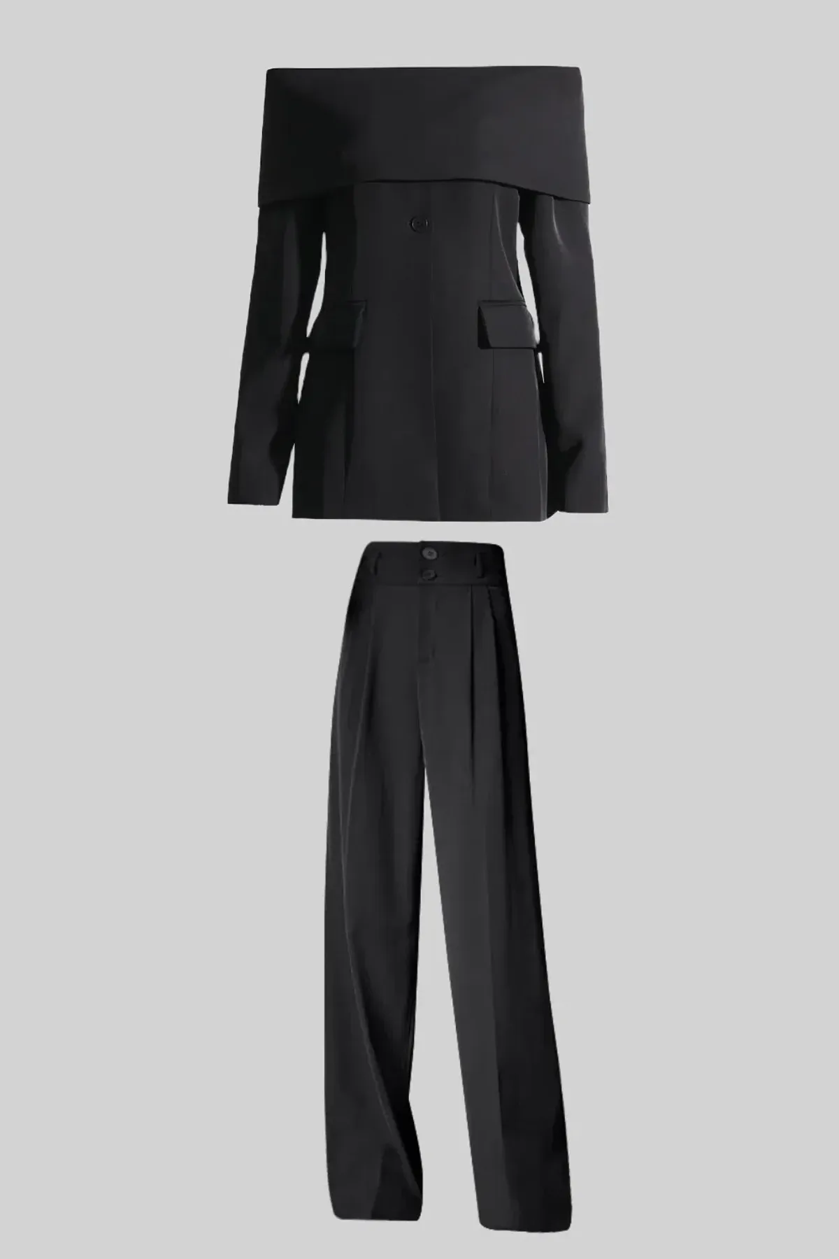 Sierra Darien Cut Out Shoulder Jacket and High Waist Loose Pants Set Black Size M / AU 10 - Image 7
