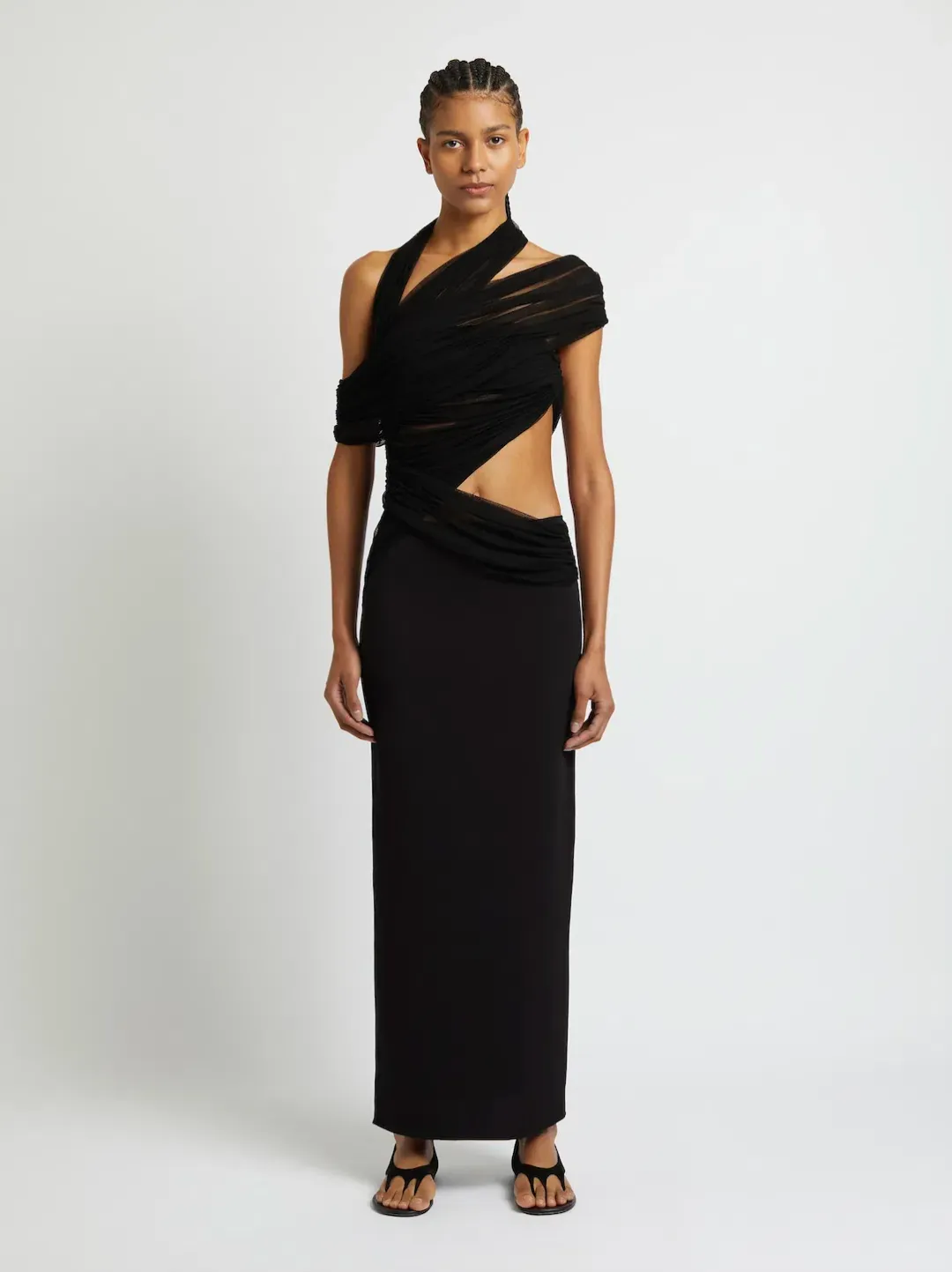 Christopher Esber Veiled Wrap Dress Black Size 8 for rent on The Volte - main image