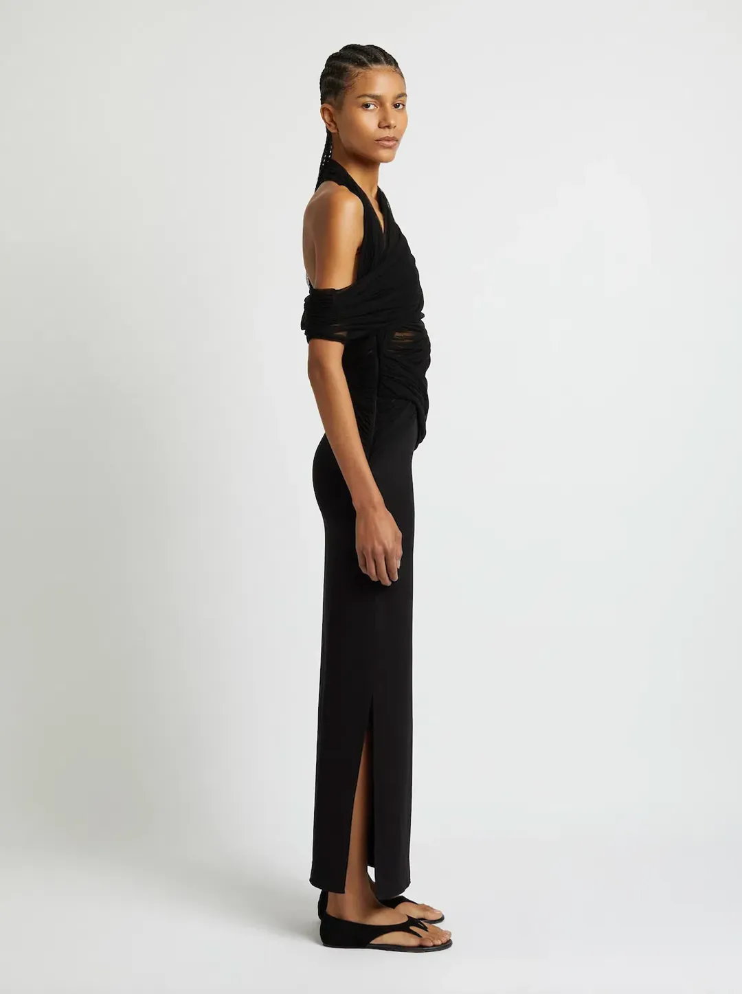 Christopher Esber Veiled Wrap Dress Black Size 8 for rent on The Volte - main image