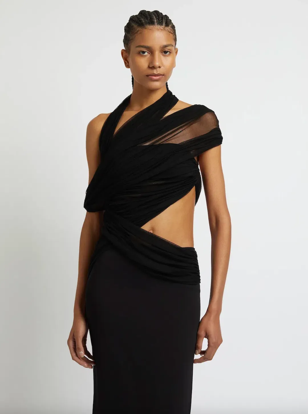 Christopher Esber Veiled Wrap Dress Black Size 8 for rent on The Volte - main image