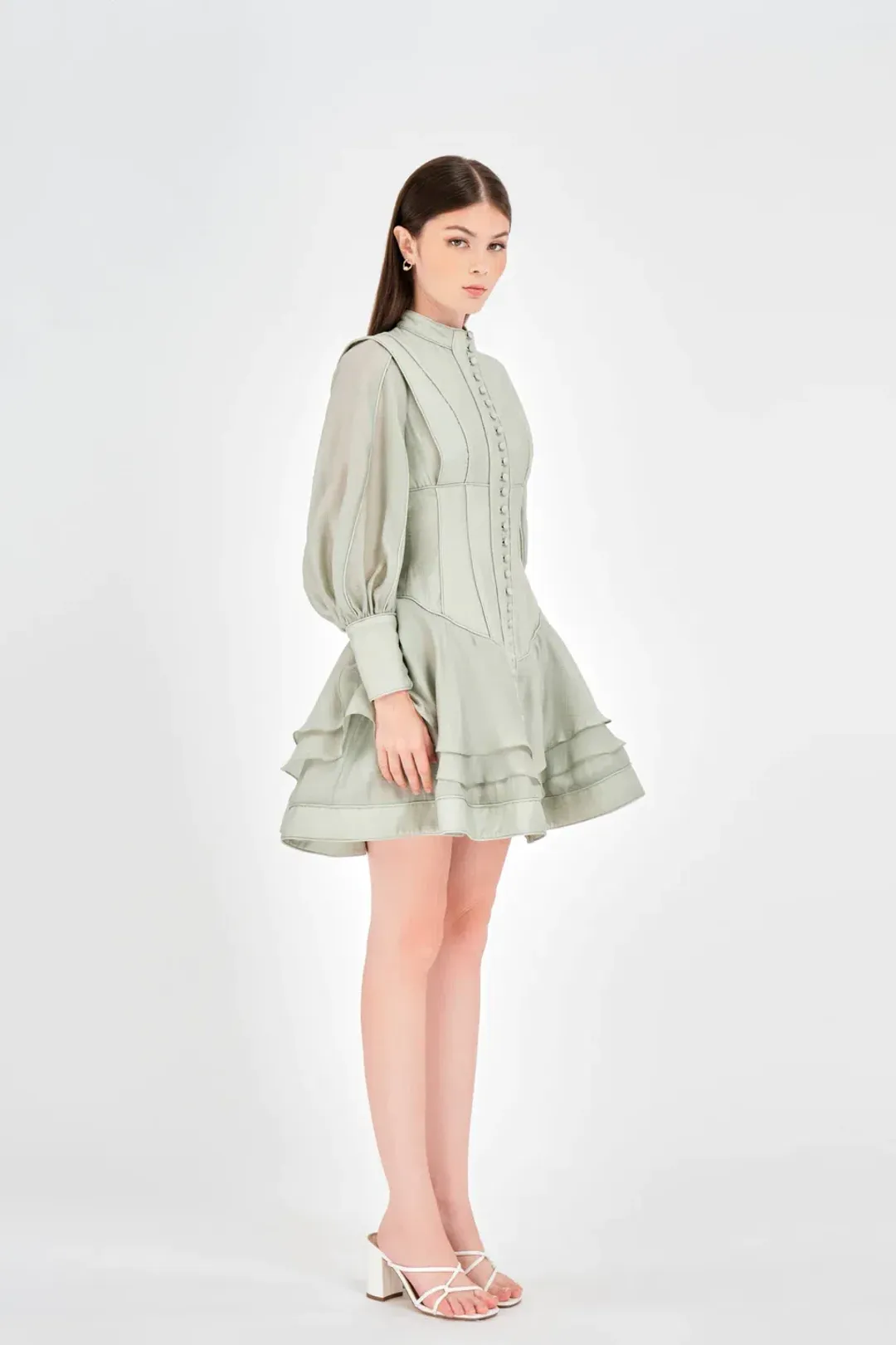 Justin Tong Xander Mini Dress Green Size 8 for rent on The Volte - main image
