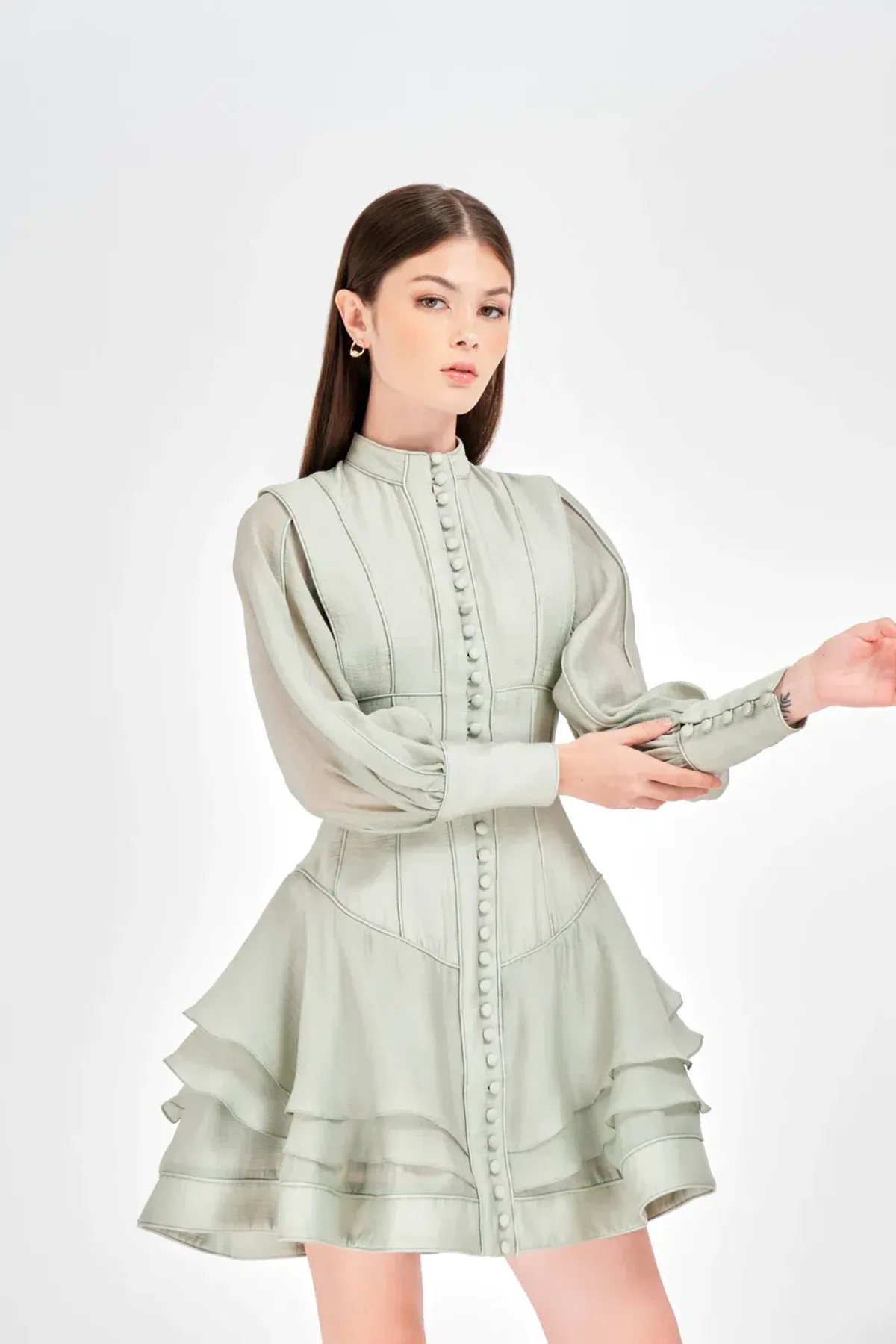 Justin Tong Xander Mini Dress Green Size 8 - Image 2