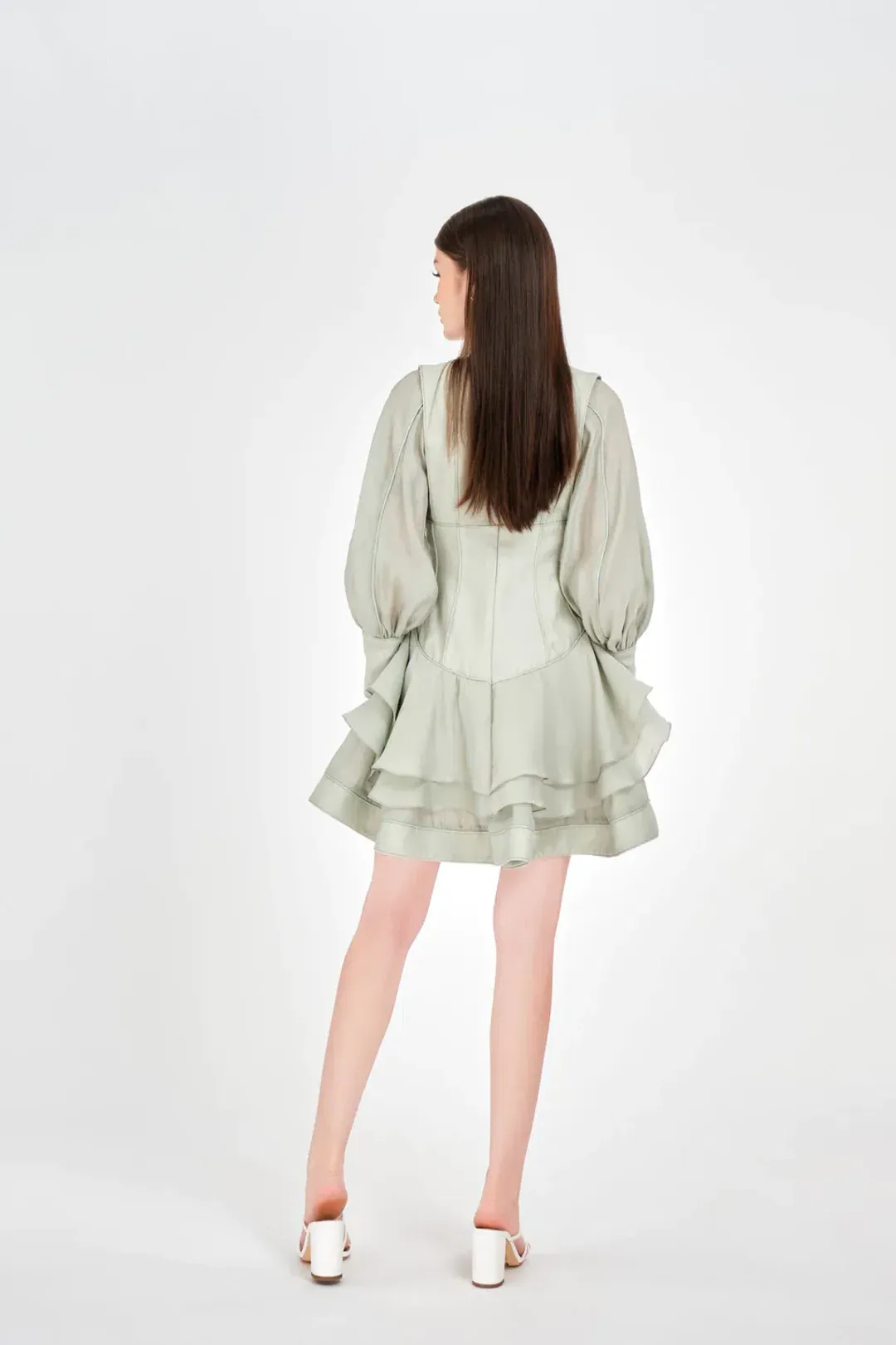 Justin Tong Xander Mini Dress Green Size 8 for rent on The Volte - main image