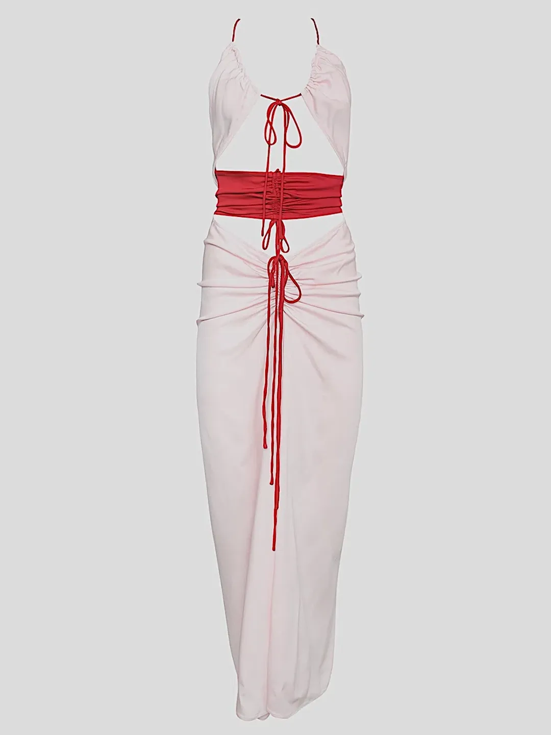 Christopher Esber Multi Panel Disconnect Ruched Halter Dress Rose Quartz Size 12 for rent on The Volte - main image