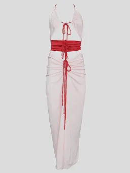 Christopher Esber Multi Panel Disconnect Ruched Halter Dress Rose Quartz Size 12 for rent on The Volte - image 4