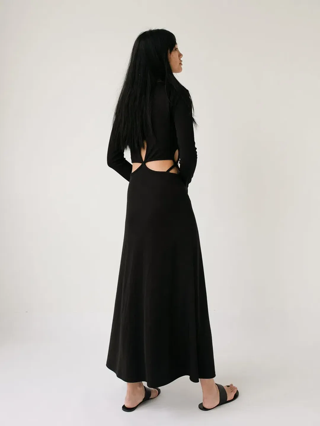 Christopher Esber Looped Cutaway Long Sleeve Rib Dress Black Size 14 for rent on The Volte - main image